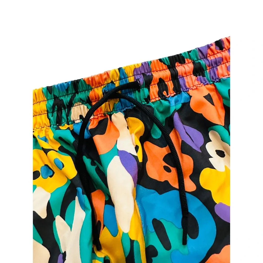 Adidas Floral Abstract Print Athletic Shorts Multicolor Drawstring Size S